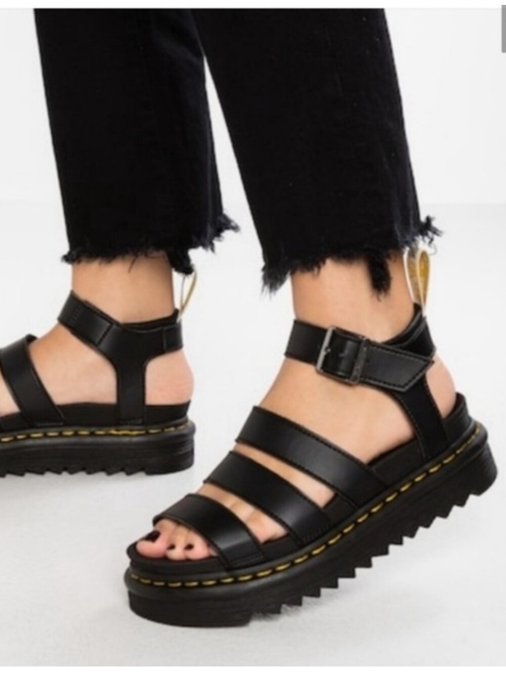 Dr. Martens Blaire Black Leather Chunky Sandals Size 8 Womens